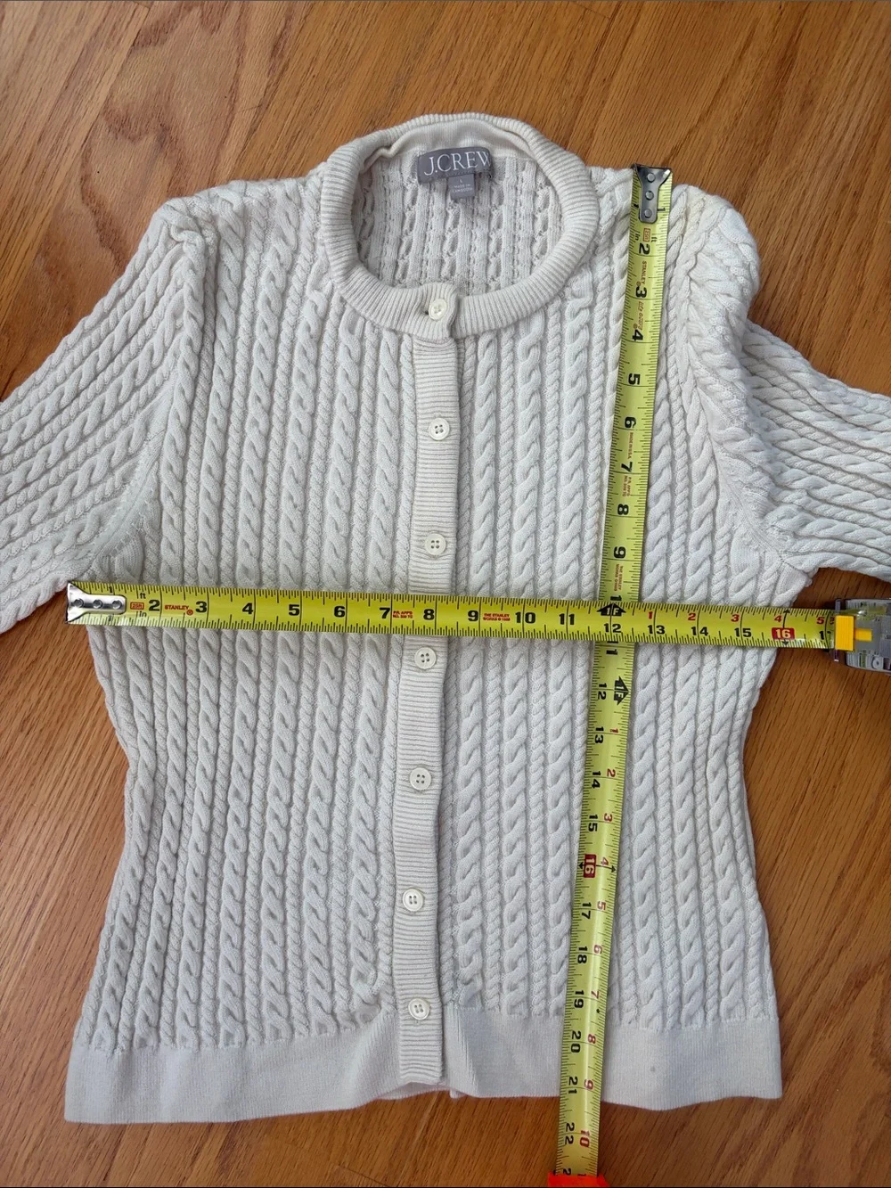 J.Crew cableknit crewneck cardigan in Merino wool cream size large